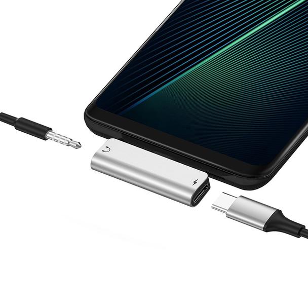 Adapter AUX 2w1 USB C do Jack 3,5 mm / USB C Hoco LS26 srebrny