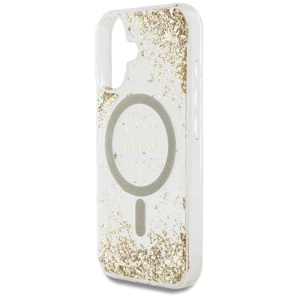 GUESS futerał do IPHONE 16 kompatybilny z MagSafe GUHMP16SRGRGED (Resin Bottom Glitter) złoty