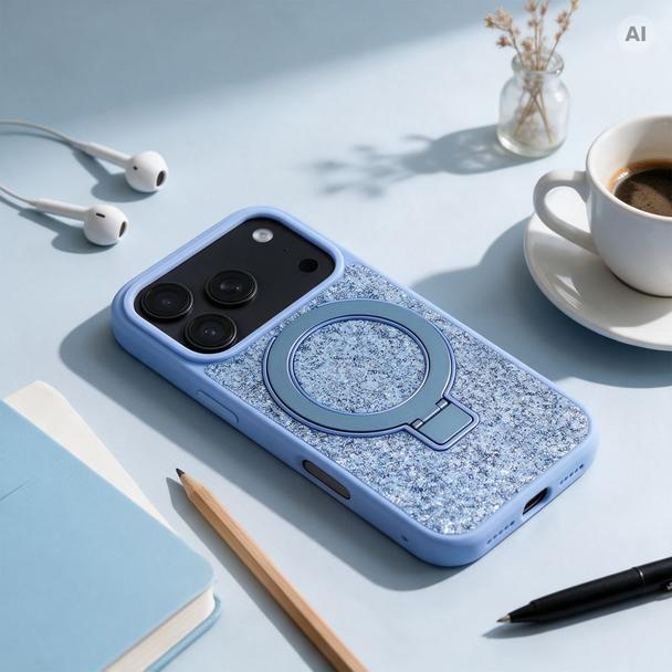 Etui na iPhone 18 Pro / 17 Pro Quartz Circle Stand Mag Cover jasnoniebieskie
