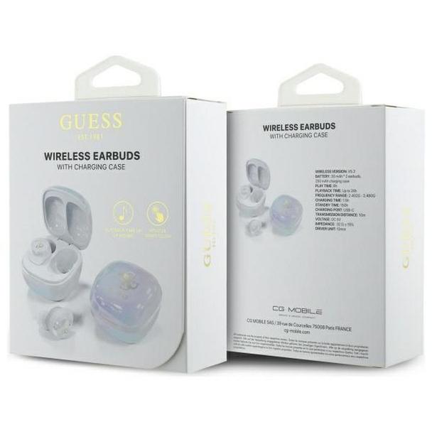 GUESS słuchawki bezprzewodowe bluetooth TWS GUTWSJ144ESH (Mini Iridescent 4G Printed Logo) białe