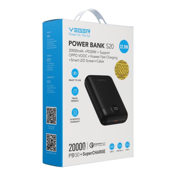 Powerbank Veger S20 (W2081) PD QC3.0 2A 22,5W 20000 mAh czarny 0int