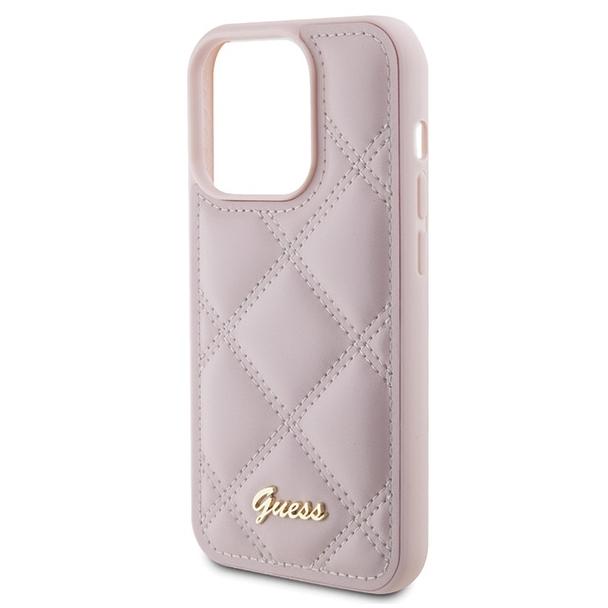 GUESS futerał do IPHONE 15 Pro GUHCP15LPSQSQSP (Quilted Metal Logo) różowy