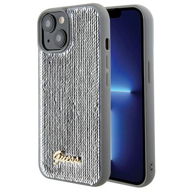 GUESS futerał do IPHONE 13 / 14 / 15 GUHCP15SPSFDGSS (Sequin Script Metal) srebrny