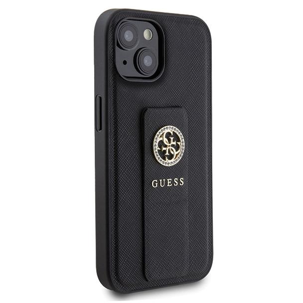 GUESS futerał do IPHONE 13 / 14 / 15 GUHCP15SPGSSADK (Grip Stand 4G Saffiano Strass) czarny