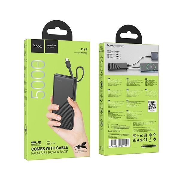 Powerbank Hoco 5000 mAh 2A z wbudowanym kablem USB C J129  czarny