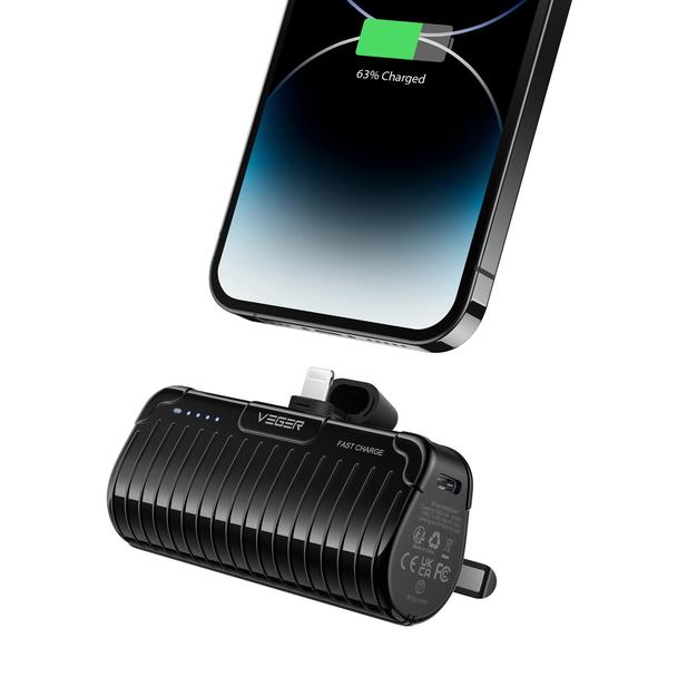 Powerbank Veger PlugOn (W0558P) PD QC3.0 2,4A 20W 5000 mAh z wbudowanym złączem Lightning czarny 0INT