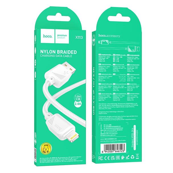 Kabel USB A do Lightning Hoco 2,4A 1 m X113 biały