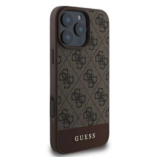 GUESS futerał do IPHONE 16 Pro GUHCP16LG4GLBR (PC/TPU 4G PU Bottom Stripe) brązowy