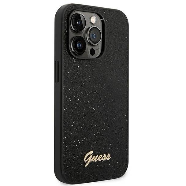 GUESS futerał do IPHONE 14 Pro GUHCP14LHGGSHK (Glitter Flakes Script Metal Logo) czarny
