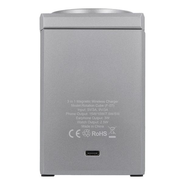Ładowarka indukcyjna Forcell F-Energy 3w1 Rotation Cube Qi2 zgodna z MagSafe (F-06) srebrna 0INT