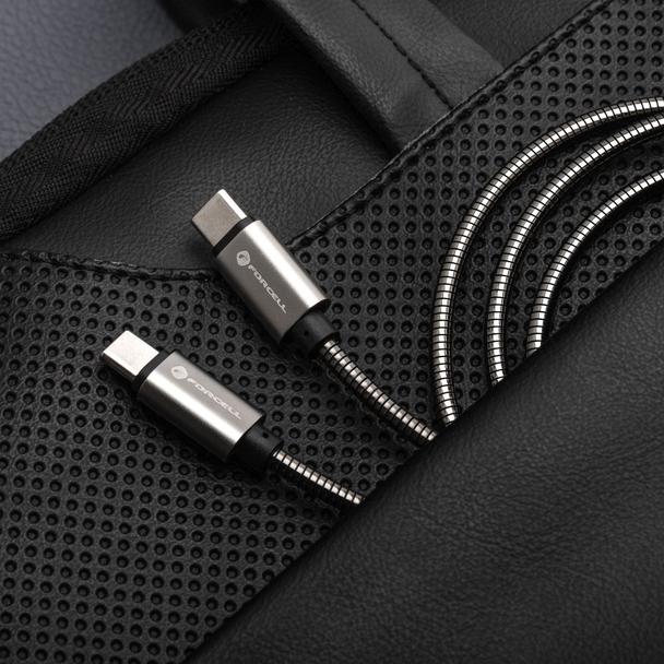 Kabel USB-C do USB-C Forcell F-Energy QC4.0 PD 5A 100W E-Mark Metal 2 m C239 srebrny