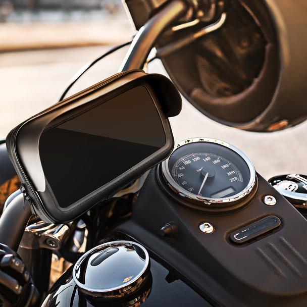 Uchwyt motocyklowy na zamek wodoodporny z daszkiem ( 4,8" - 5,5" ) czarny