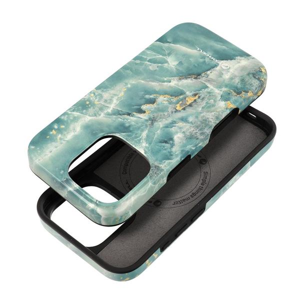 Etui na iPhone 15 PRO MAX Forcell F-Protect Mirage zgodne z MagSafe Military Drop-Test green marble
