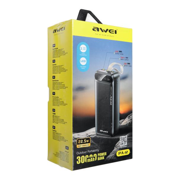 Power bank AWEI PA-12 30000mAh 22,5W LCD + pasek czarny