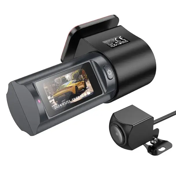Kamera samochodowa Hoco z wyświetlaczem 1,47" 2K + kamera tylna 720P/25fps DV8 czarna
