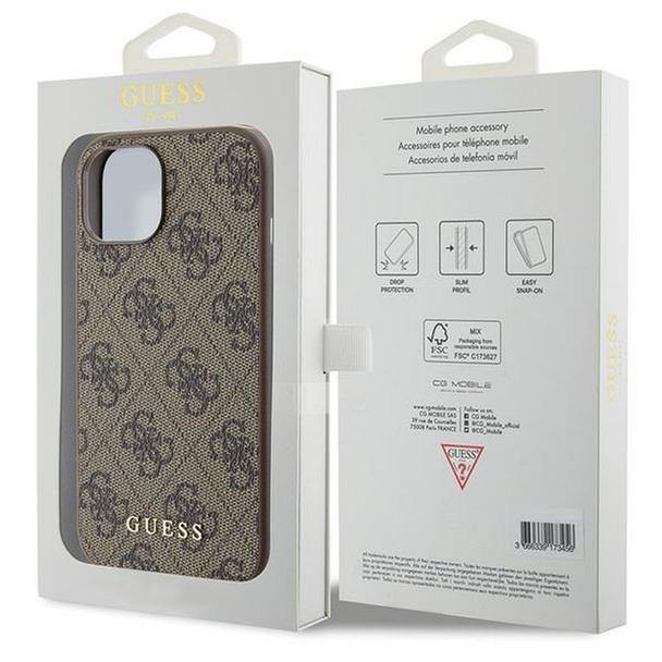 GUESS futerał do IPHONE 15 GUHCP15SG4GFBR (4G Metal Logo) brązowy