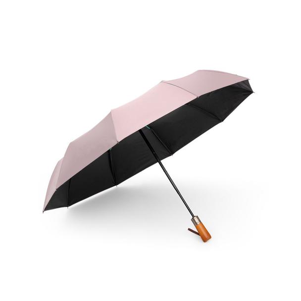 Automatyczny składany parasol z drewnianą rączką 10-ramienny XXL 115 cm różowy