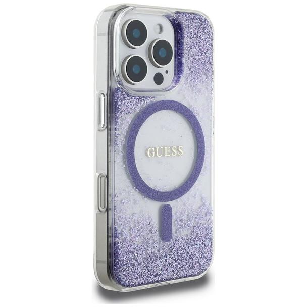 GUESS futerał do IPHONE 16 Pro kompatybilny z MagSafe GUHMP16LRGRGEU (Resin Bottom Glitter) fioletowy