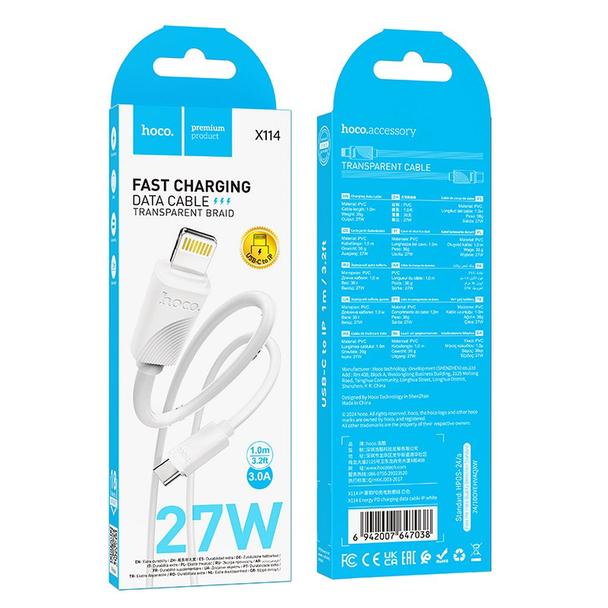Kabel USB C do Lightning Hoco PD 27W 1 m X114 biały