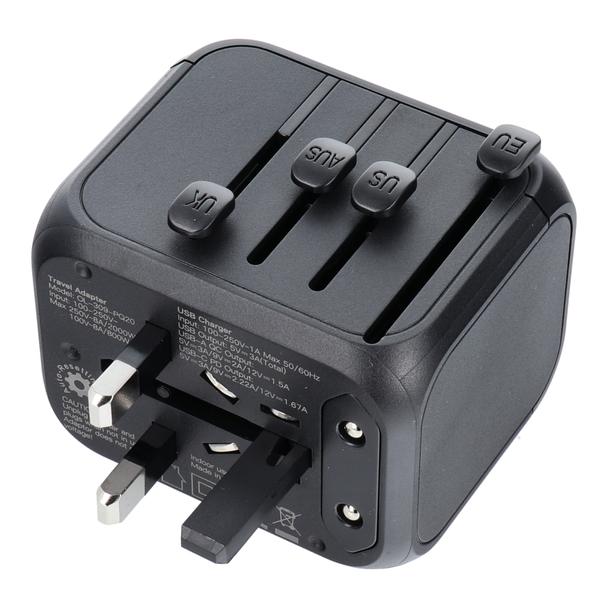 Ładowarka podróżna / adapter OL-309-PQ20 CAŁY ŚWIAT czarna