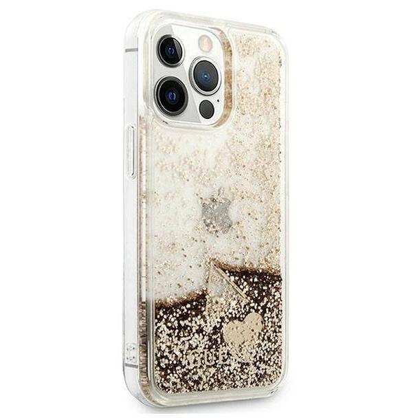 GUESS futerał do IPHONE 14 Pro GUOHCP14LGLHFLGO (Liquide Glitter Charms) złoty