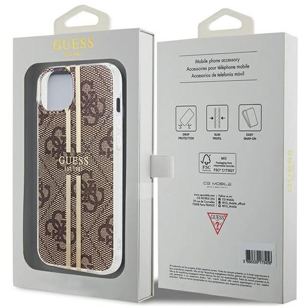GUESS futerał do IPHONE 15 GUHCP15SH4PSEGW (4G Gold Stripe) brązowy