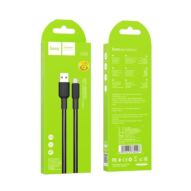 Kabel USB A do Micro USB Hoco 2,4A 1 m X69 czarno biały