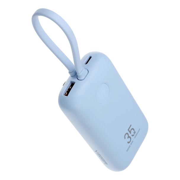 Powerbank Veger K1 (W1188) PD QC3.0 35W 10000 mAh z wbudowanymi kablami USB C / Lightning niebieski