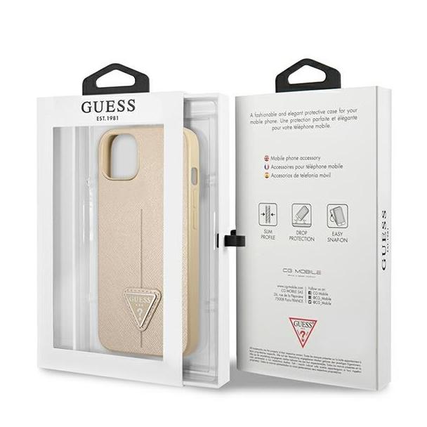GUESS futerał do IPHONE 13 / 14 / 15 GUHCP14SPSATLE (SaffianoTriangle Logo) beżowy