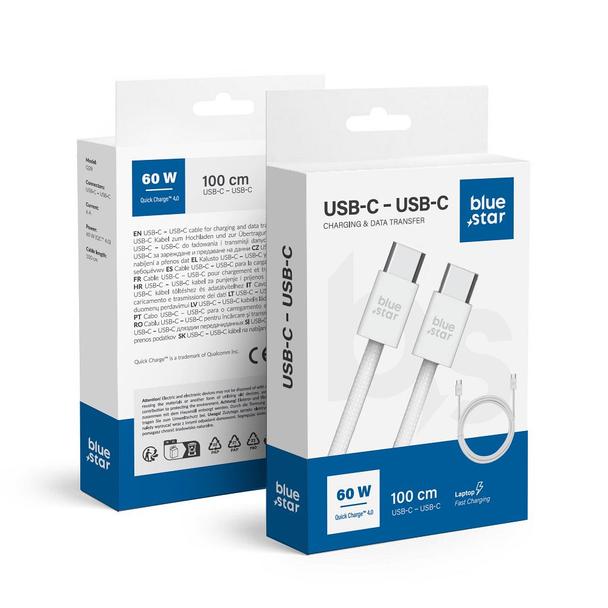 Kabel USB C do USB C Blue Star 3A 60W QC4.0 1 m Q28 biały