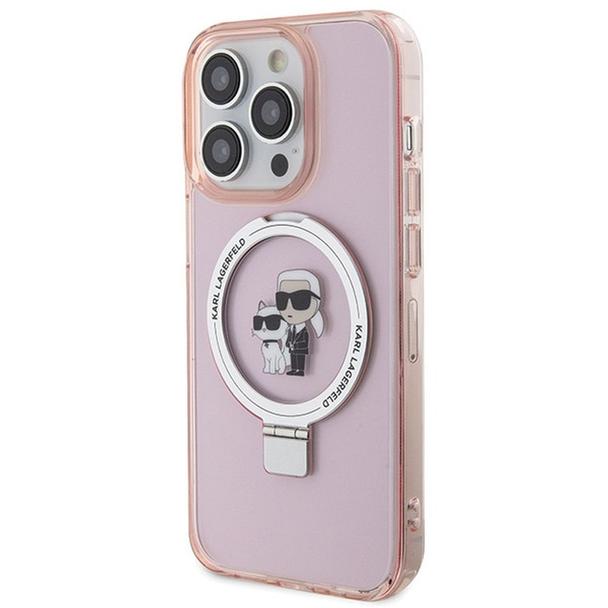 KARL LAGERFELD futerał do IPHONE 15 Pro kompatybilny z MagSafe KLHMP15LHMRSKCP (Ringstand KC) różowy