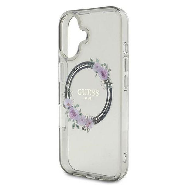 GUESS futerał do IPHONE 16 kompatybilny z MagSafe GUHMP16SHFWFCK (IML Flowers Wreath) czarny