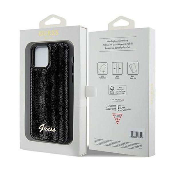 GUESS futerał do IPHONE 12 / 12 Pro GUHCP12MPSFDGSK (Sequin Script Metal) czarny