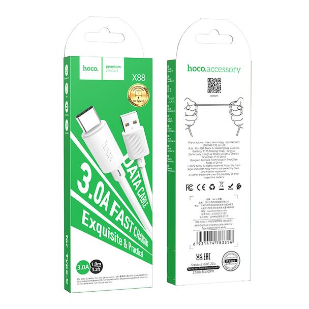 Kabel USB A do USB C Hoco 3A 1 m X88 biały