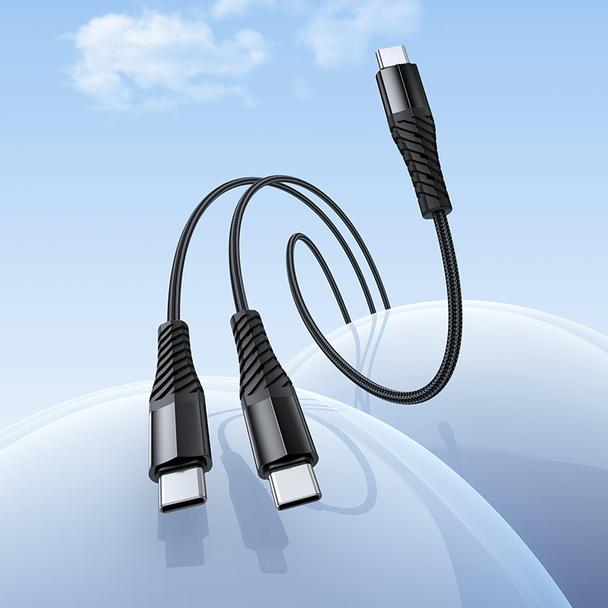 Kabel 2w1 USB C do USB C+C Hoco 1 m X123 czarny
