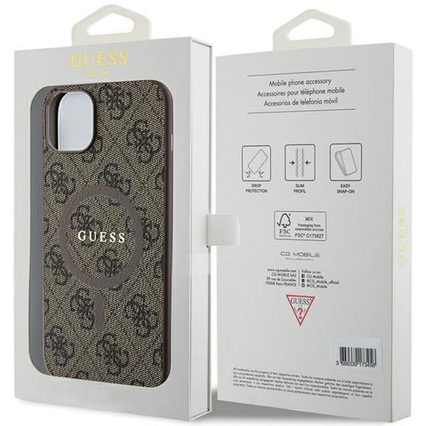 GUESS futerał do IPHONE 15 Plus / 14 Plus GUHMP15MG4GFRW (Leather 4G Metal Logo) brązowy