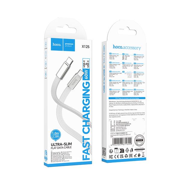 Kabel USB C do USB C Hoco 3A 60W płaski 1 m X125 biały