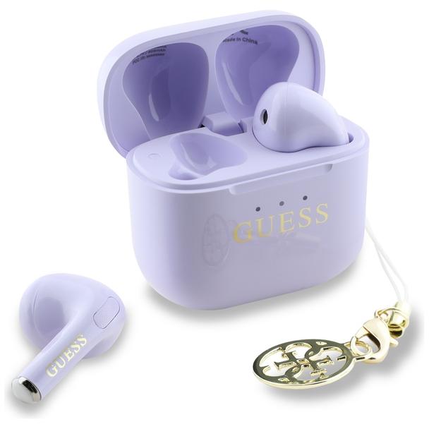 Słuchawki bezprzewodowe douszne Guess TWS Effect Printed Classic Logo & Charm lawendowe