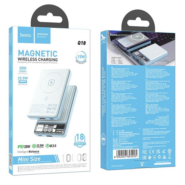 Powerbank zgodny z MagSafe Hoco 10000 mAh QC3.0 PD 3A 22,5W Q18 niebieski