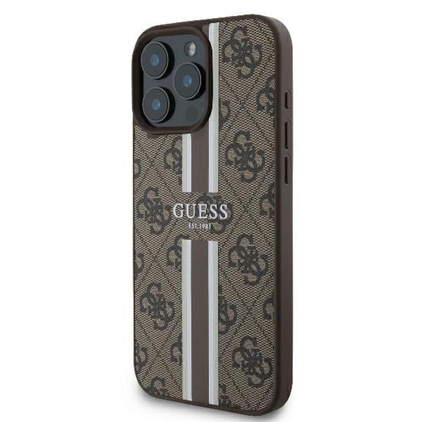 GUESS futerał do IPHONE 16 Pro kompatybilny z MagSafe GUHMP16LP4RPSW (4G Printed Stripes) brązowy