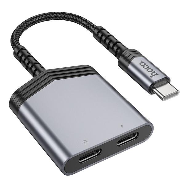 Adapter AUX 2w1 USB C do 2 x USB C Hoco 27W LS40 szary