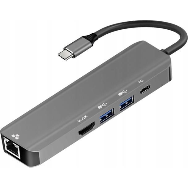 Adapter HUB 5w1 USB C ART OEM-C15-1 srebrny