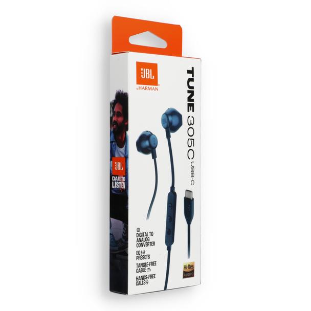 Słuchawki przewodowe douszne USB C JBL 305C niebieskie