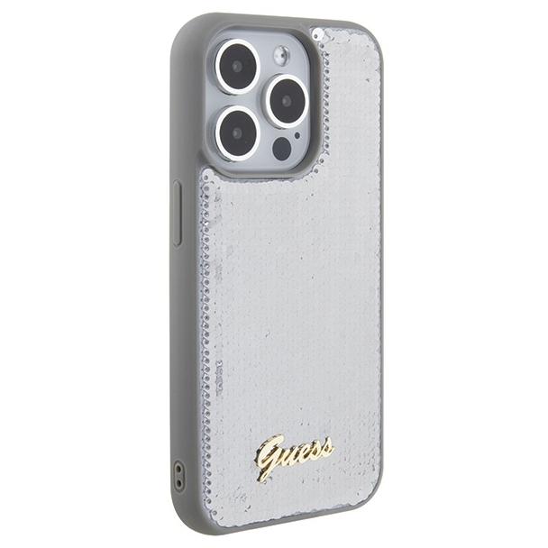 GUESS futerał do IPHONE 15 Pro GUHCP15LPSFDGSS (Sequin Script Metal) srebrny