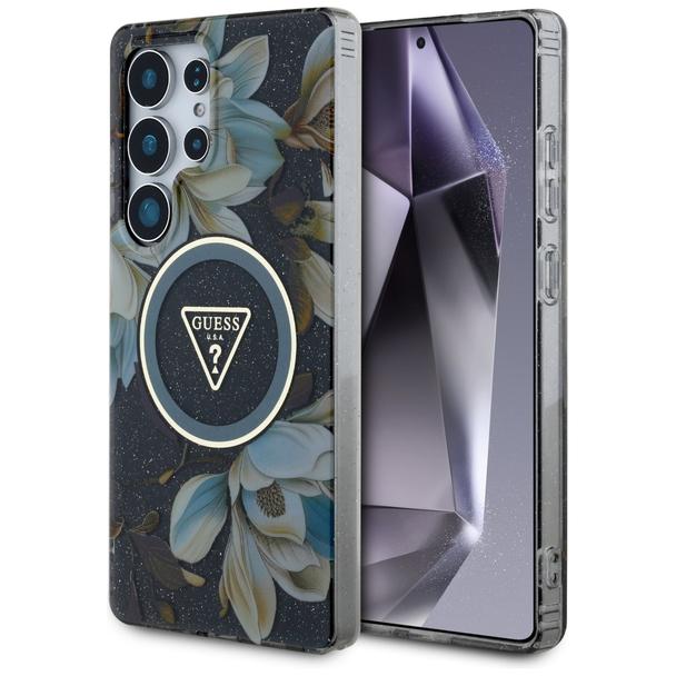 GUESS futerał do SAMSUNG S25 Ultra GUHMS25LHFLPEDK (Magnetic IML Metal Glitter Flowers Triangle) czarny