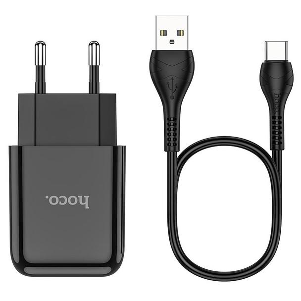 Ładowarka sieciowa do telefonu Hoco USB A 2A 10W + kabel USB A do USB C N2 czarna