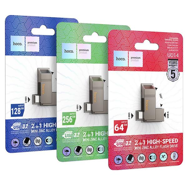 Pendrive 128GB USB 3.2 (USB A + USB C) Hoco UD14 szary