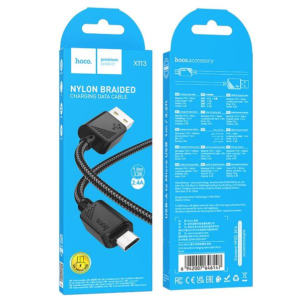 Kabel USB A do Micro USB Hoco 2,4A 1 m X113 czarny