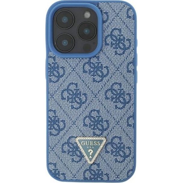 GUESS futerał do IPHONE 16 GUHCP16SP4TDPB (PU Leather 4G Triangle Strass) niebieski