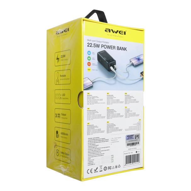 Power bank AWEI PA-105 40000mAh 22,5W LCD czarny